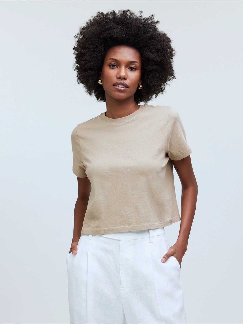 Madewell Short Sleeve Cropped Tee in Beige